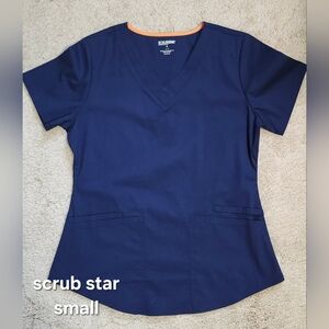 Scrubstar Navy Short-Sleeve V-Neck Scrub Top with Orange Trim